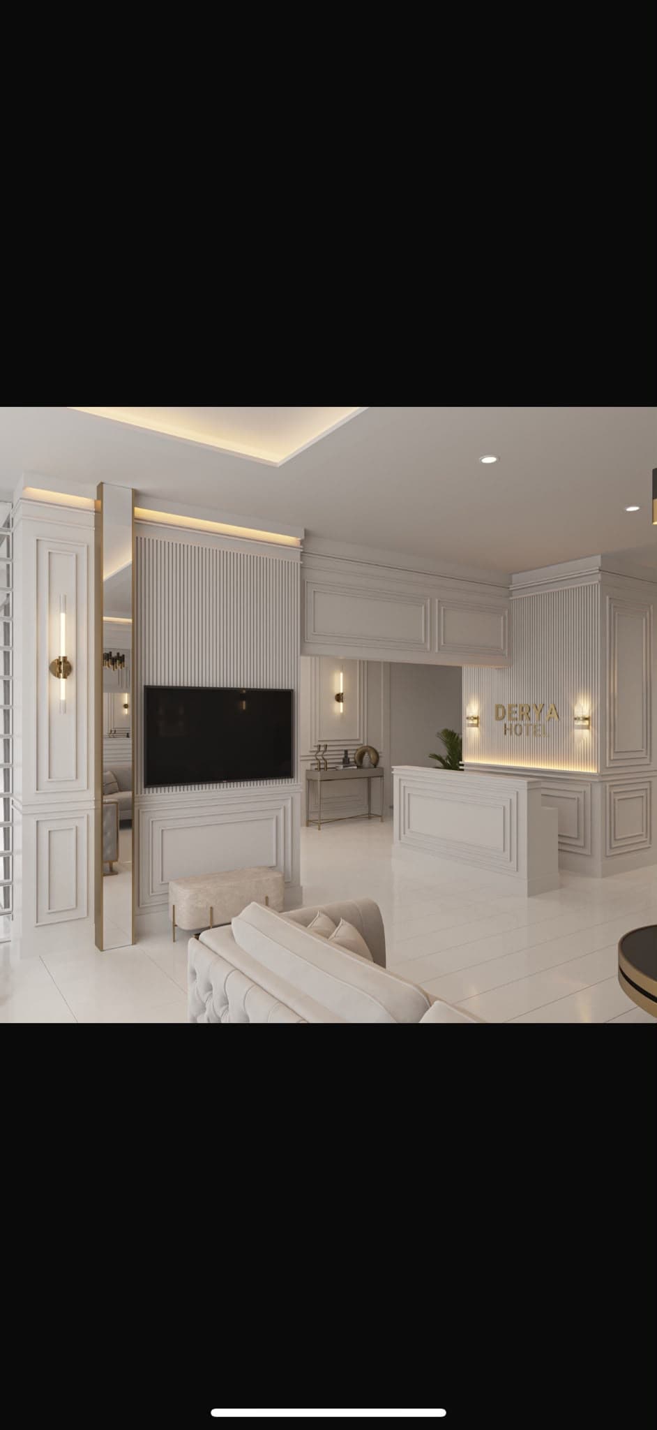 Derya Hotel resepsiyon bankosu ve aydınlatması